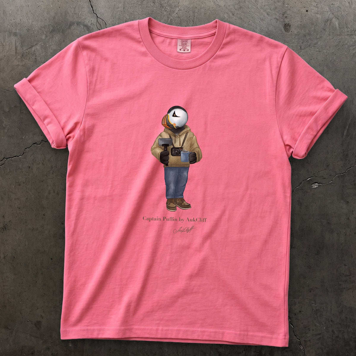 Captain Puffin Content Creator on a Crunchberry Comfort Colors t-shirt