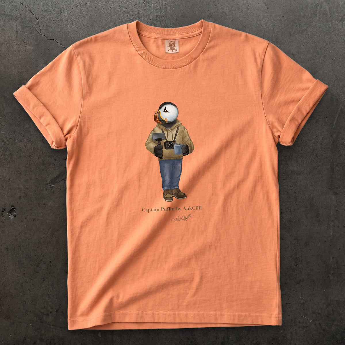 Captain Puffin Content Creator on a Terracotta Comfort Colors t-shirt