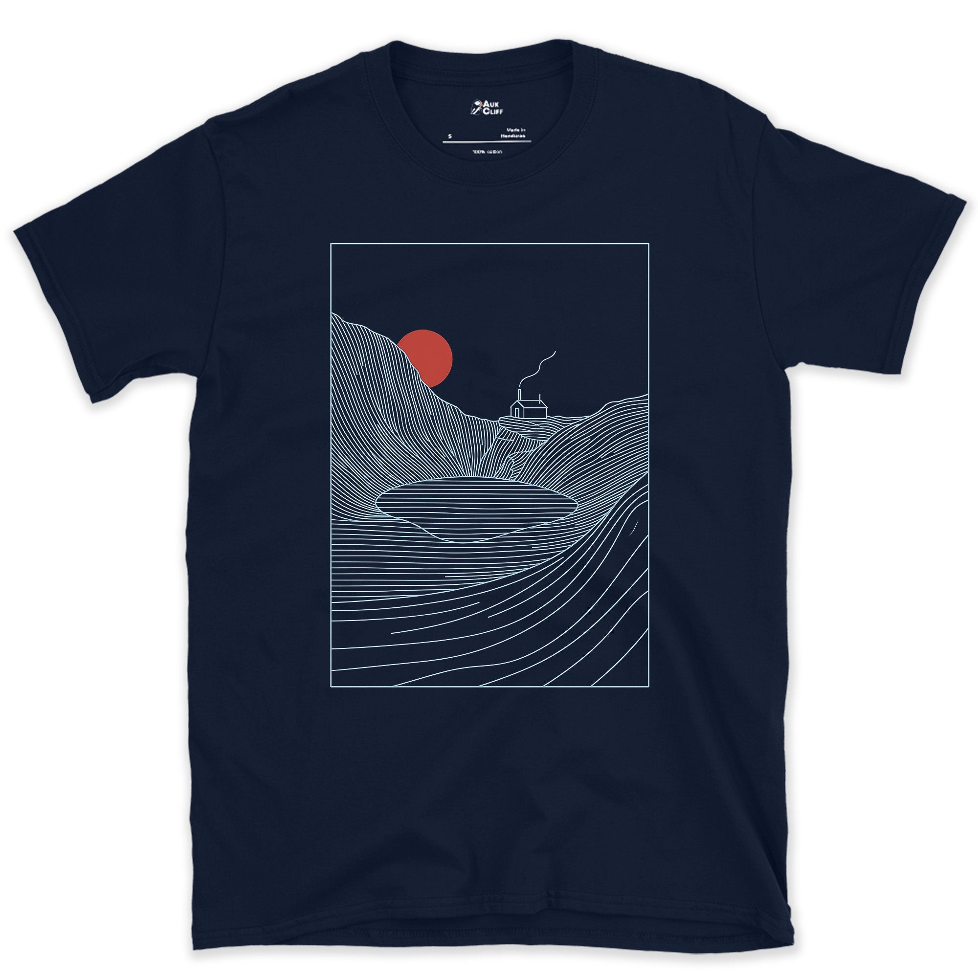 Smoke Thread From the Corrie Cabin design on a Navy Gildan Softstyle t-shirt
