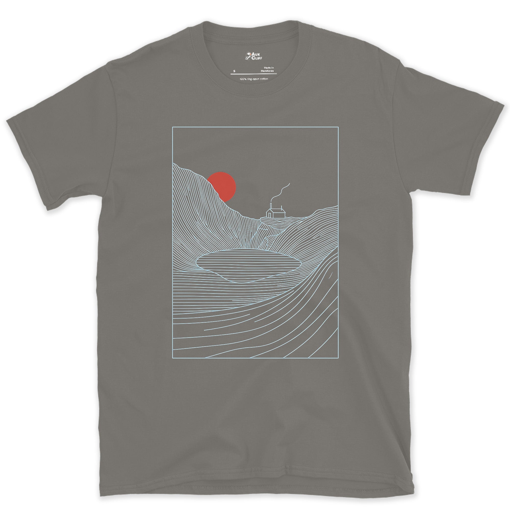 Smoke Thread From the Corrie Cabin design on a Charcoal Gildan Softstyle t-shirt