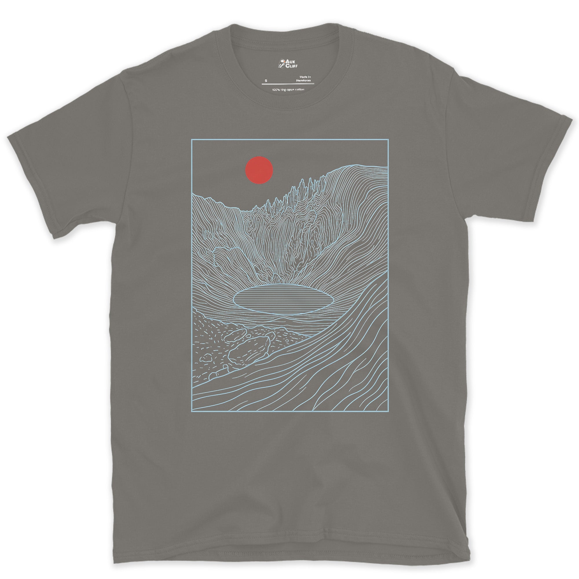 The Bowl the Glacier Carved design on a Charcoal Gildan Softstyle t-shirt