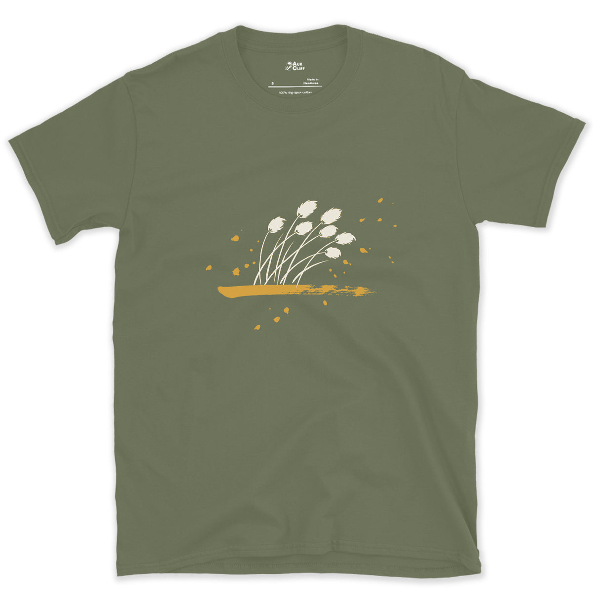 Cotton Grass, Thin Stems design on a Military Green Gildan Softstyle t-shirt