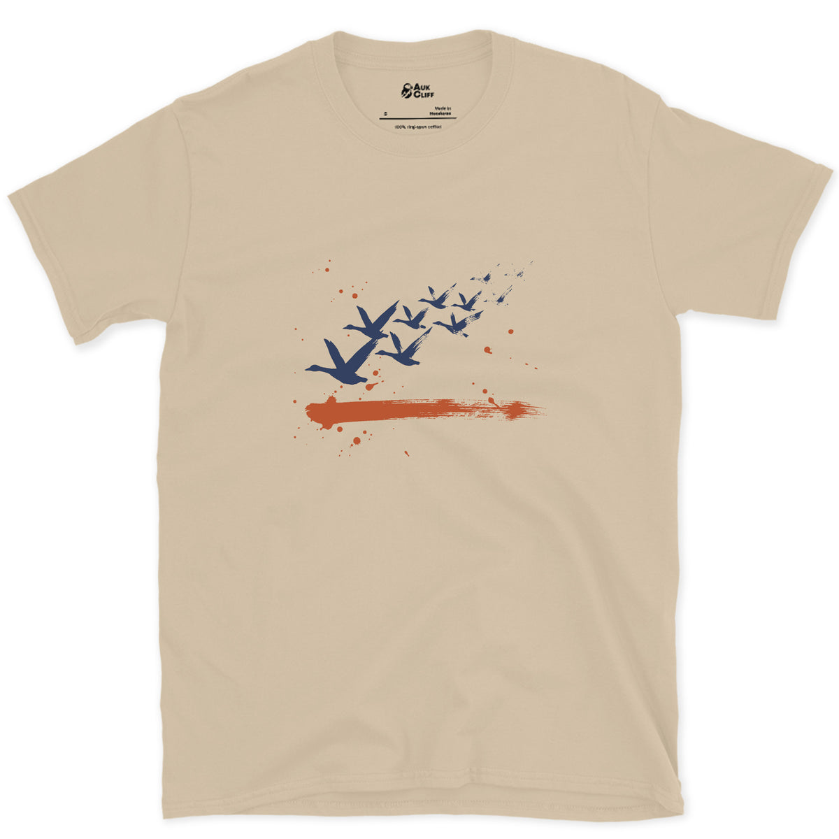Count Them, Nine Geese design on a Sand Gildan Softstyle t-shirt