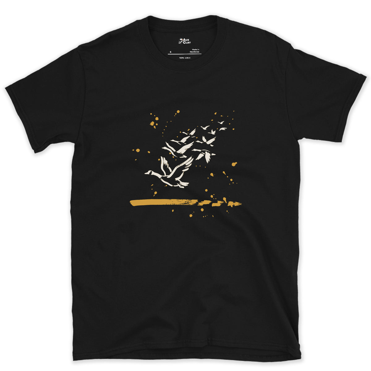 Count Them, Nine Geese design on a Black Gildan Softstyle t-shirt