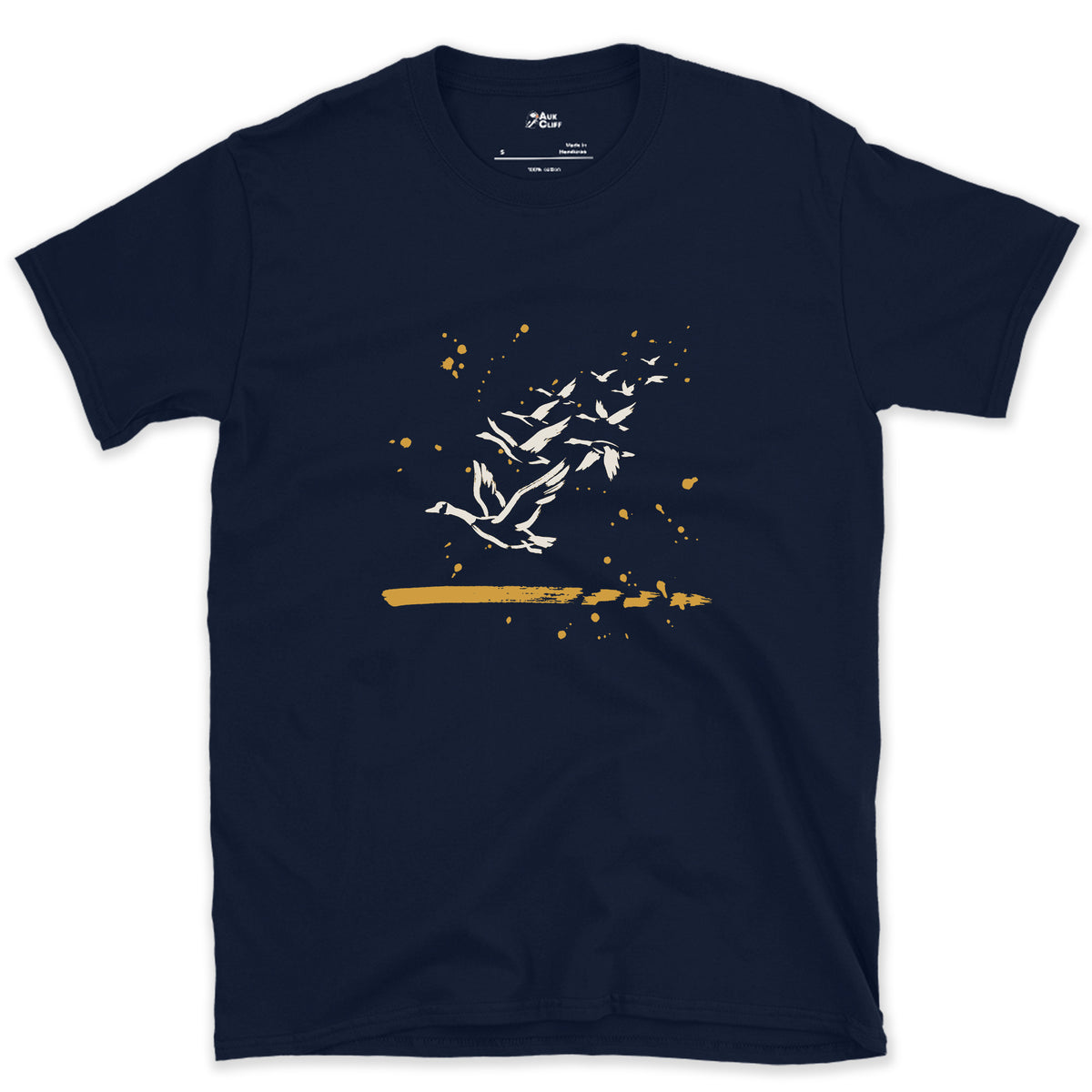 Count Them, Nine Geese design on a Navy Gildan Softstyle t-shirt