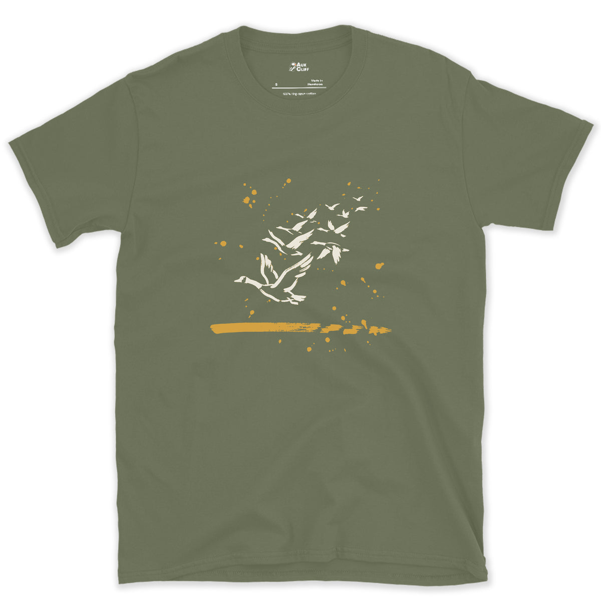 Count Them, Nine Geese design on a Military Green Gildan Softstyle t-shirt