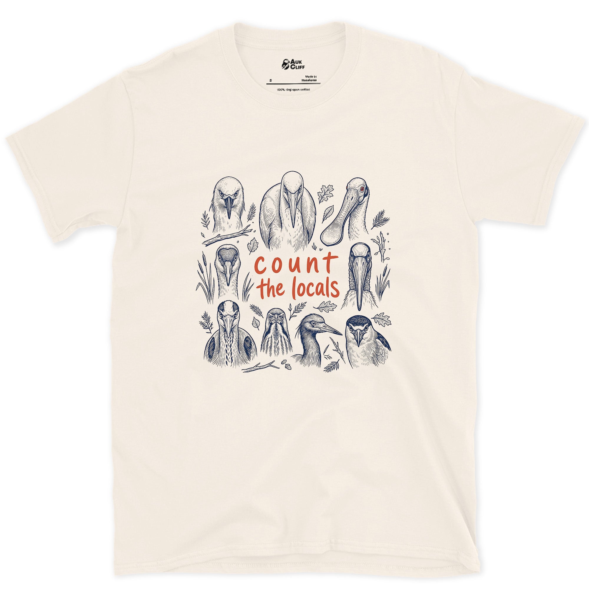 Count the Locals, Seabird Grid With a Puffin design on a Natural Gildan Softstyle t-shirt