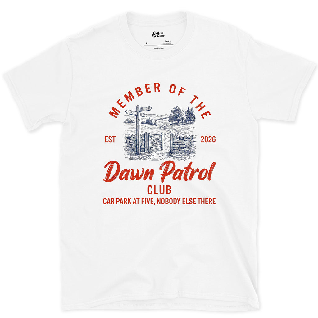 Dawn Patrol Club, Car Park at Five design on a White Gildan Softstyle t-shirt