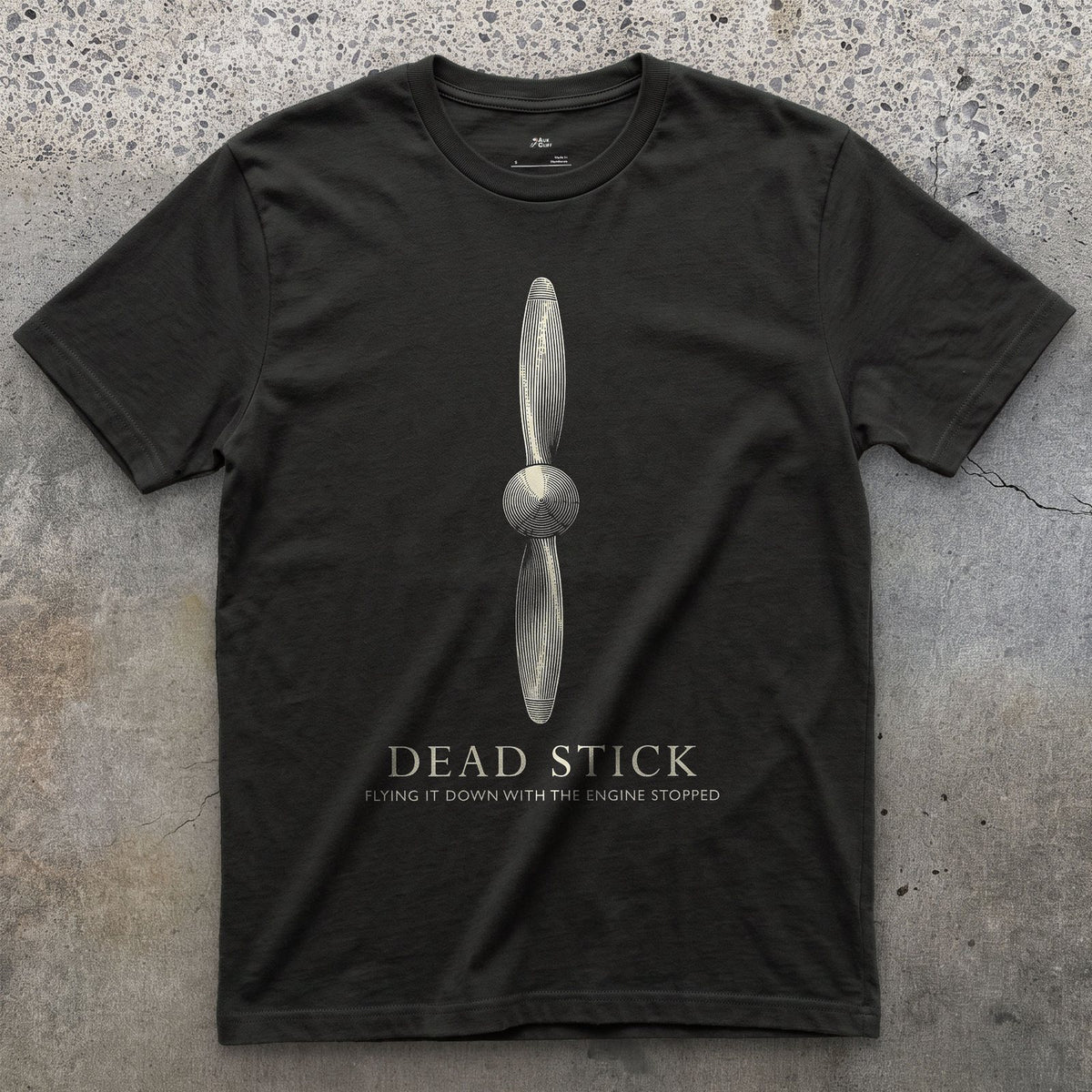 Dead Stick, Engine Stopped design on a Black Gildan Softstyle t-shirt