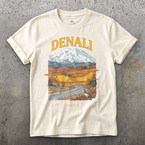 Denali Bush Plane design on a Natural Gildan Softstyle t-shirt