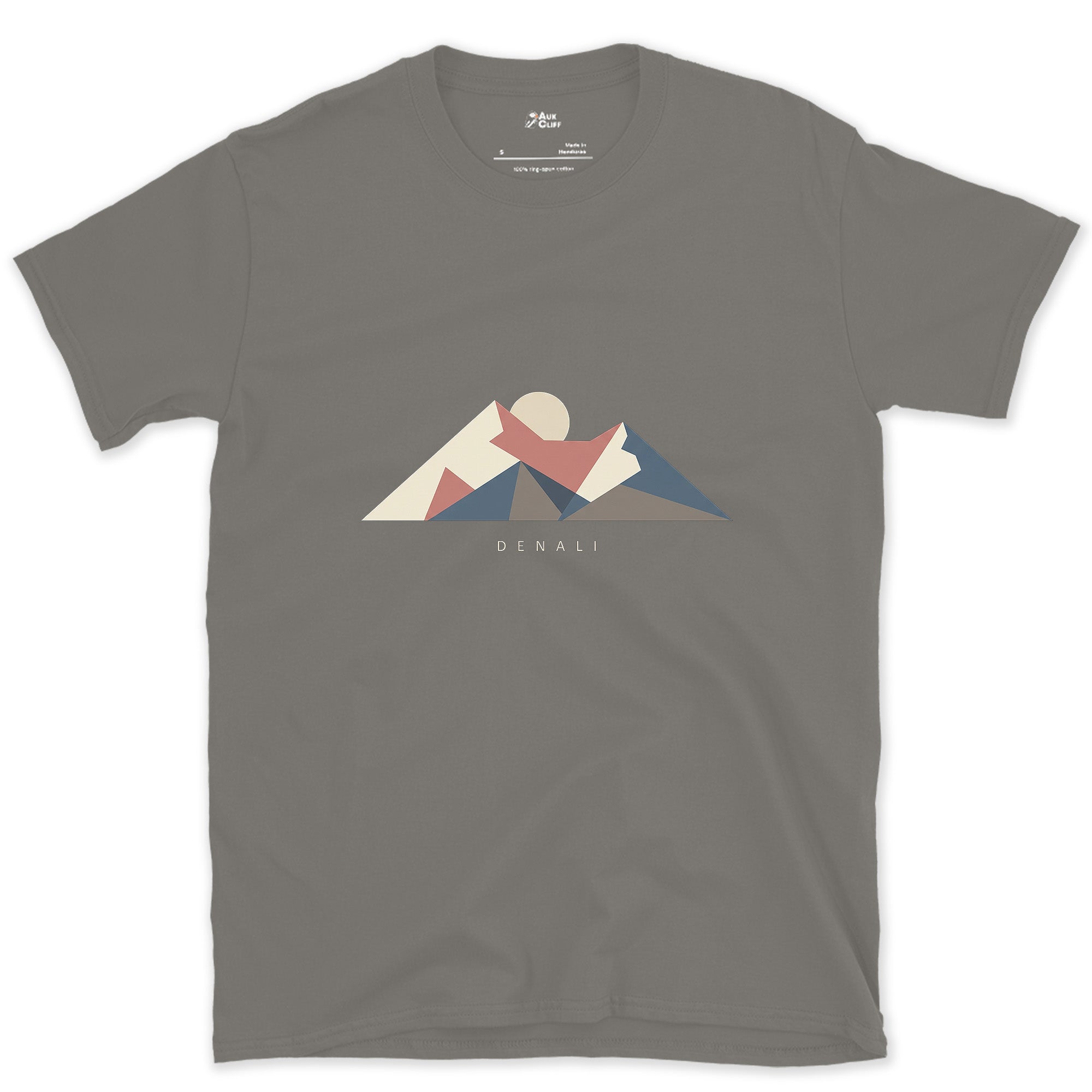 Denali Rebuilt Out of Angles design on a Charcoal Gildan Softstyle t-shirt