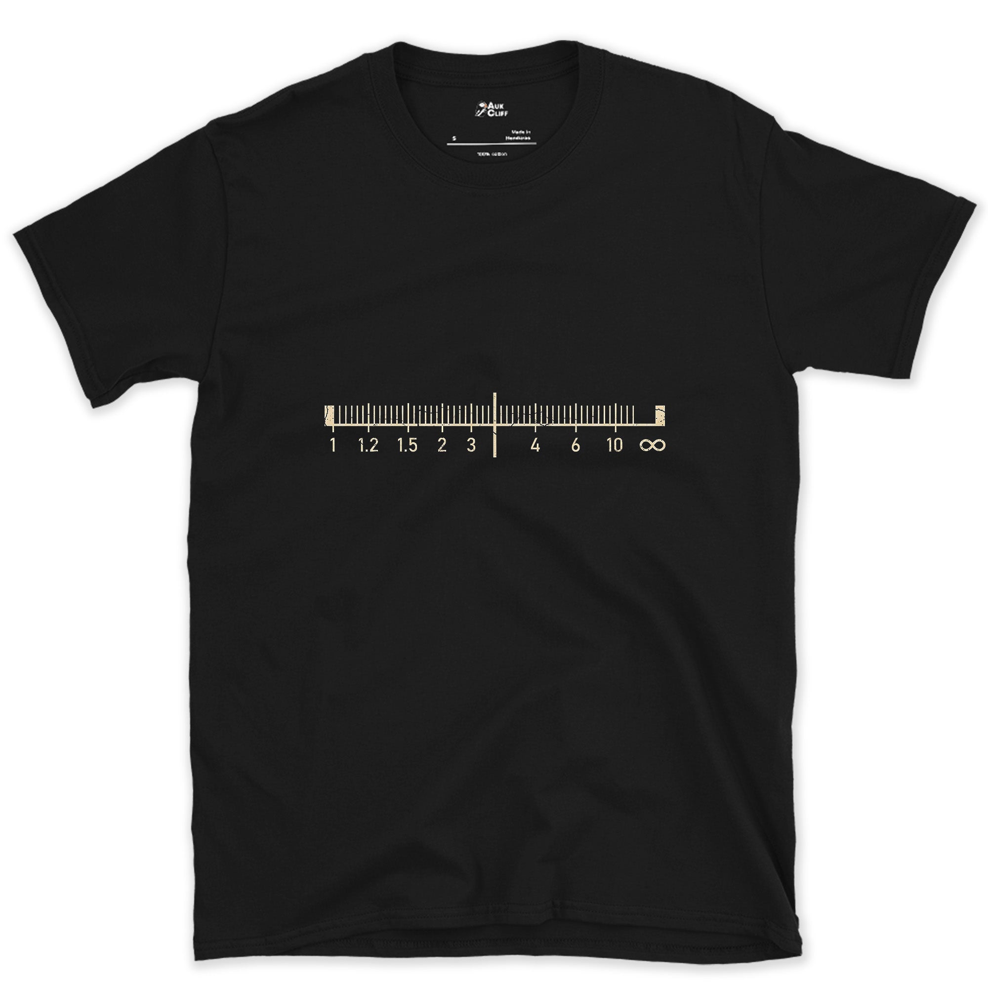 Depth of Field Scale, Autofocus Made Obsolete design on a Black Gildan Softstyle t-shirt
