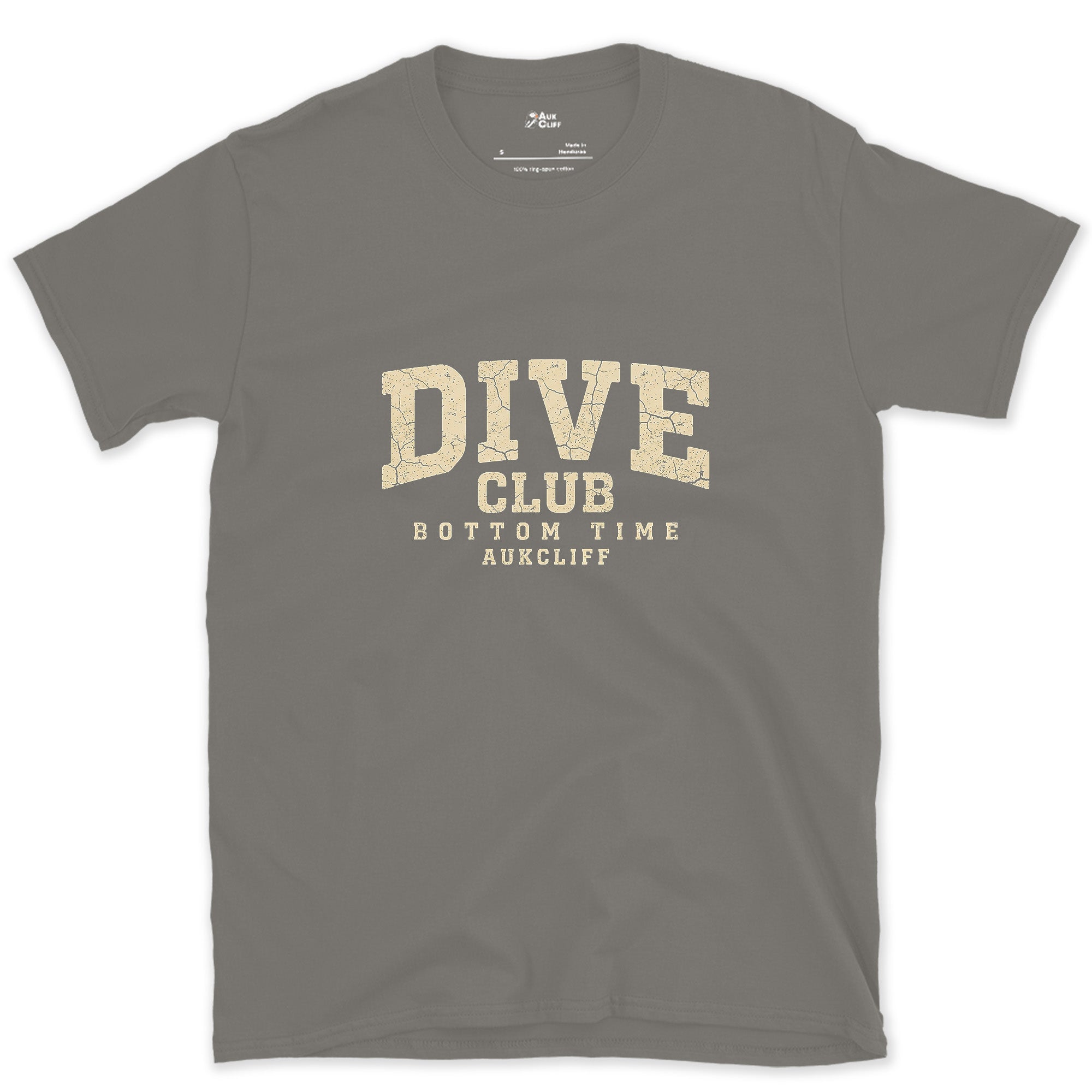 The Dive Club, Bottom Time Badge design on a Charcoal Gildan Softstyle t-shirt