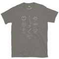 Ten Pieces of Dive Kit on One Plate design on a Charcoal Gildan Softstyle t-shirt
