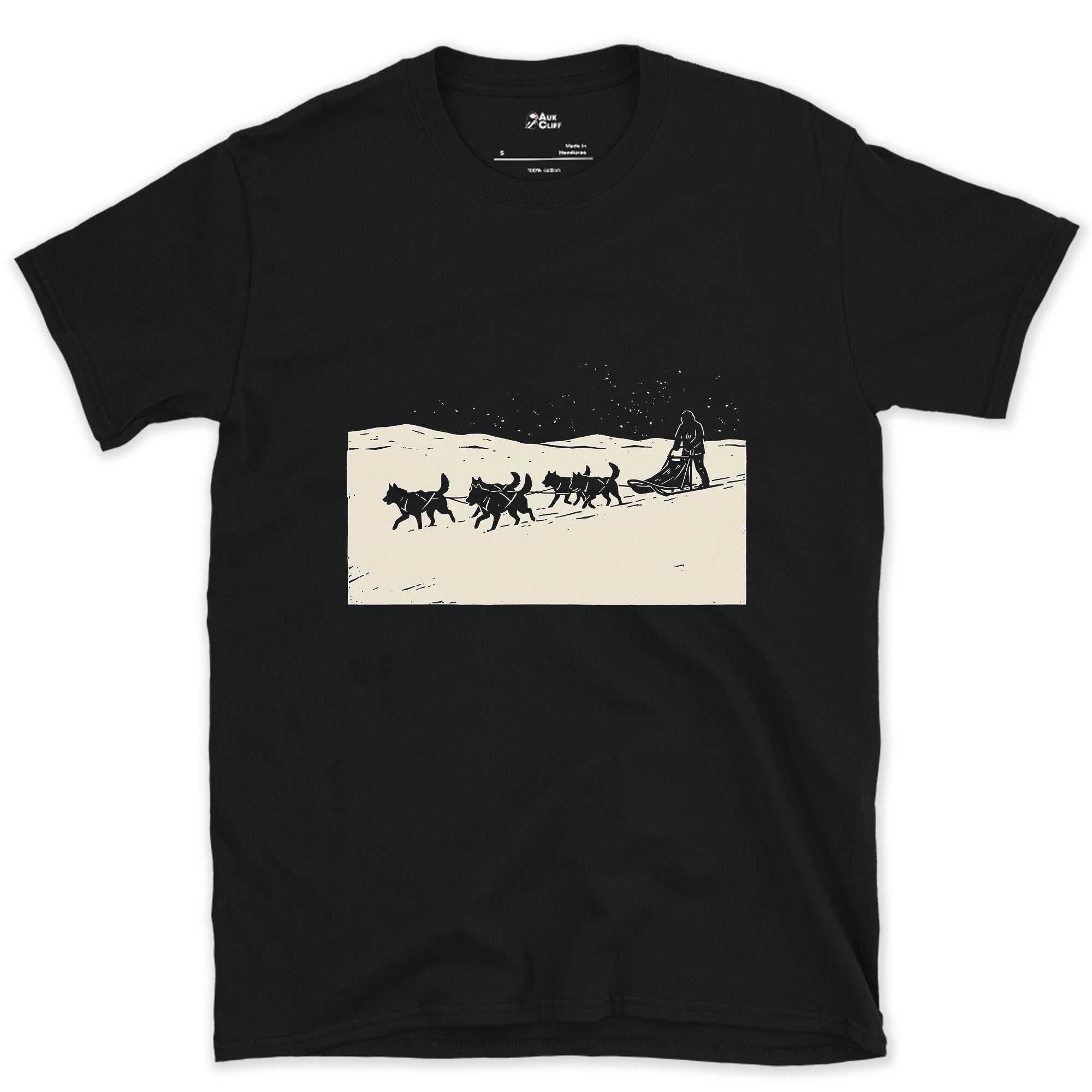 Dog Sled Team Running in Formation design on a Black Gildan Softstyle t-shirt