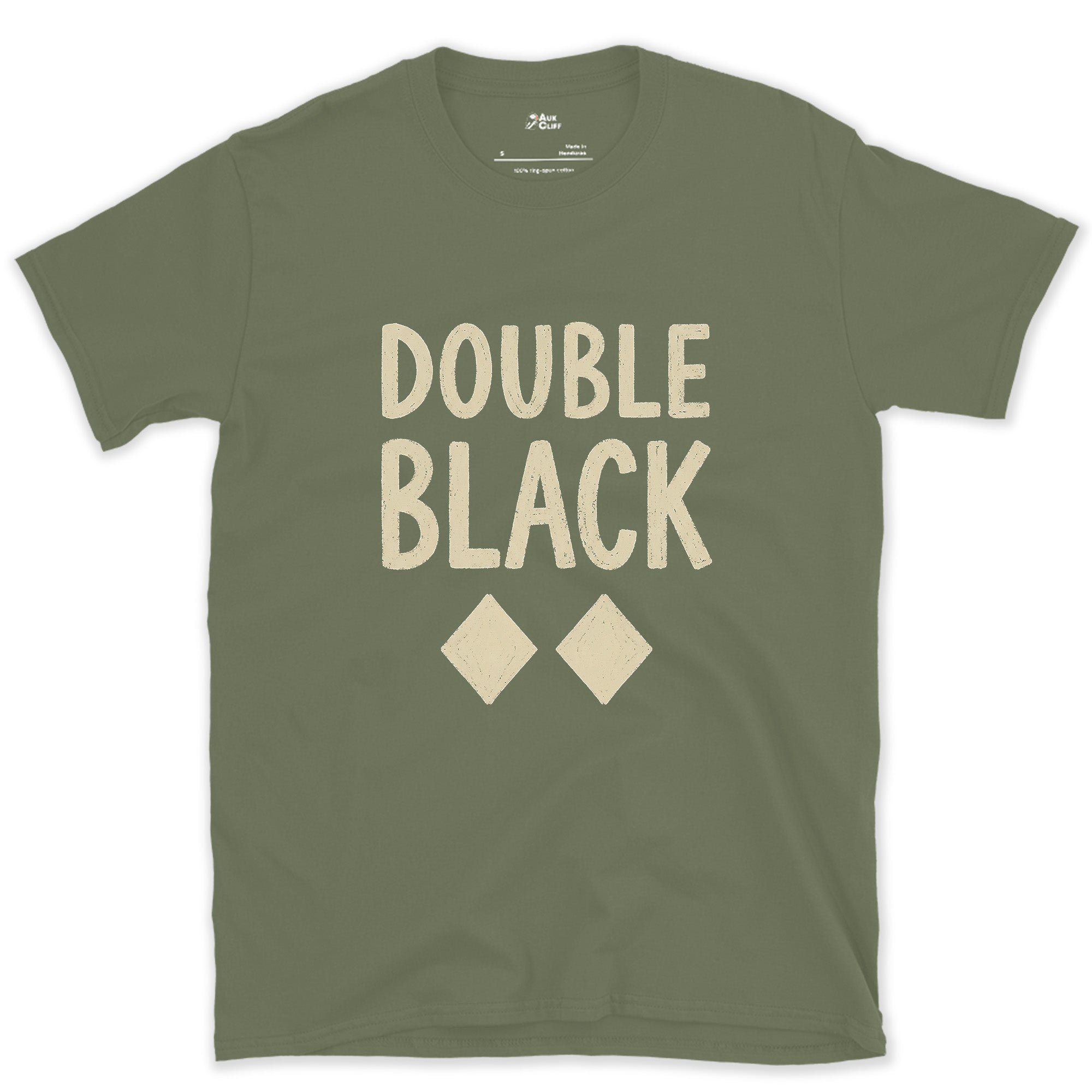 Double Black Two Diamond Markers design on a Military Green Gildan Softstyle t-shirt