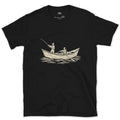 One Rows While the Other Casts From the Drift Boat design on a Black Gildan Softstyle t-shirt