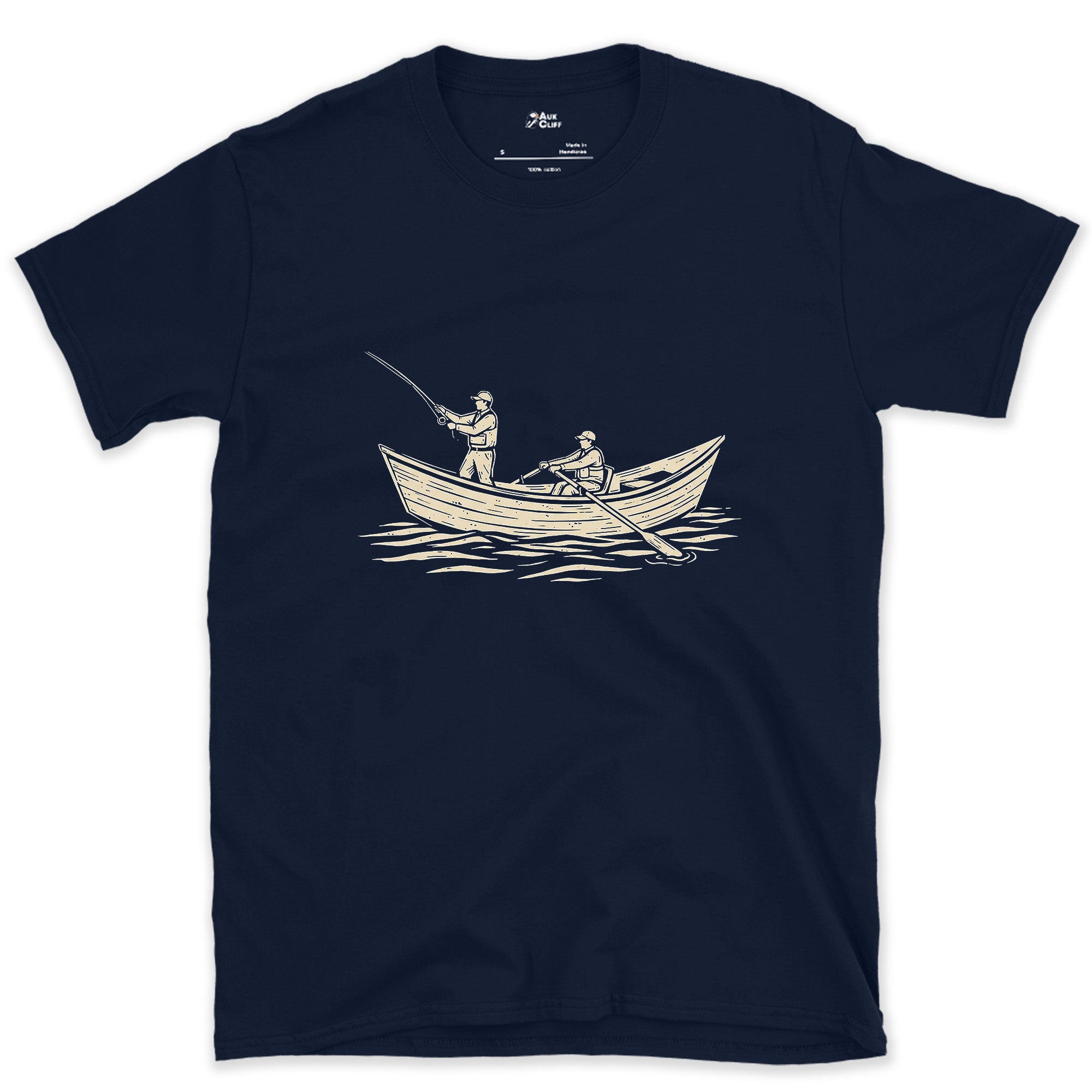One Rows While the Other Casts From the Drift Boat design on a Navy Gildan Softstyle t-shirt