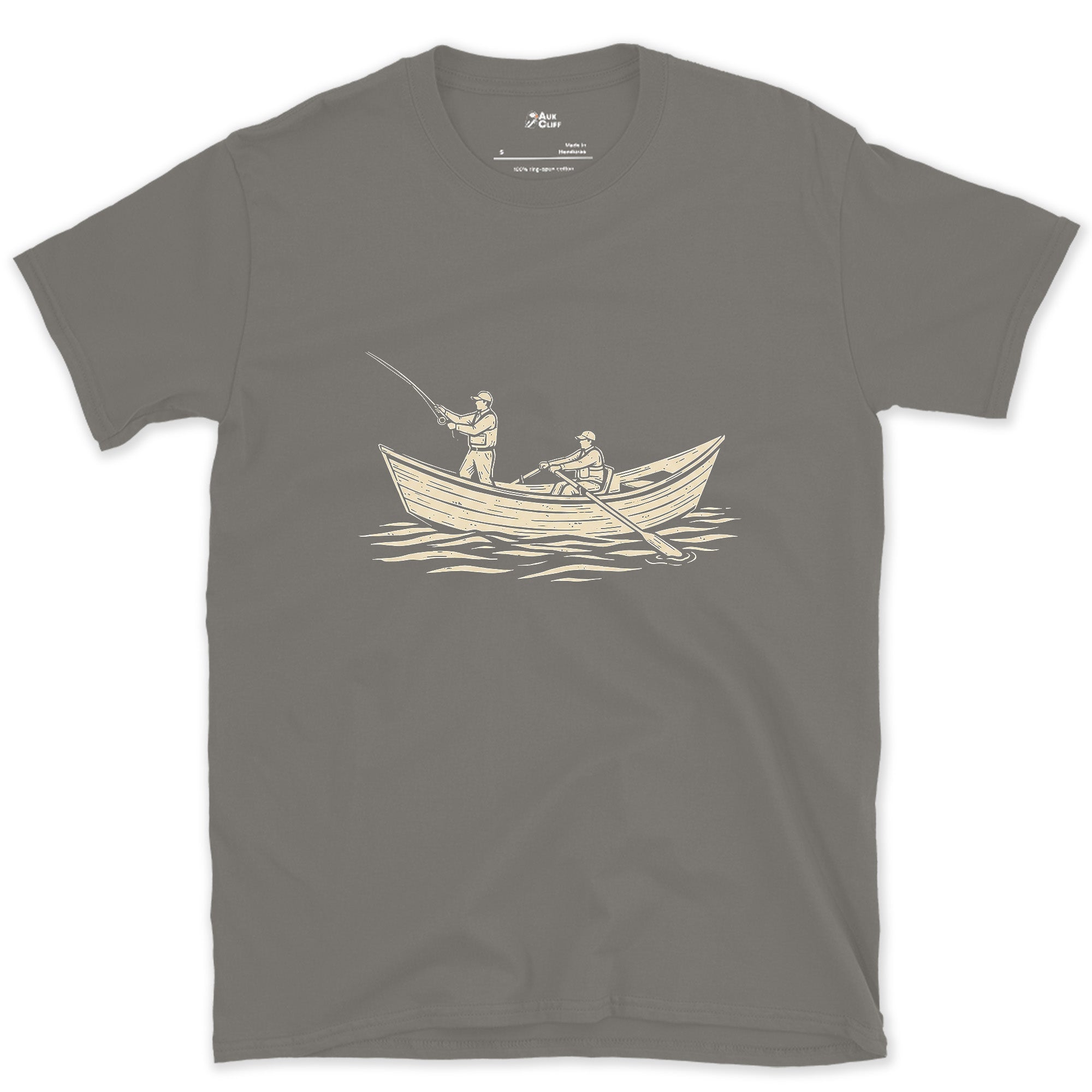 One Rows While the Other Casts From the Drift Boat design on a Charcoal Gildan Softstyle t-shirt