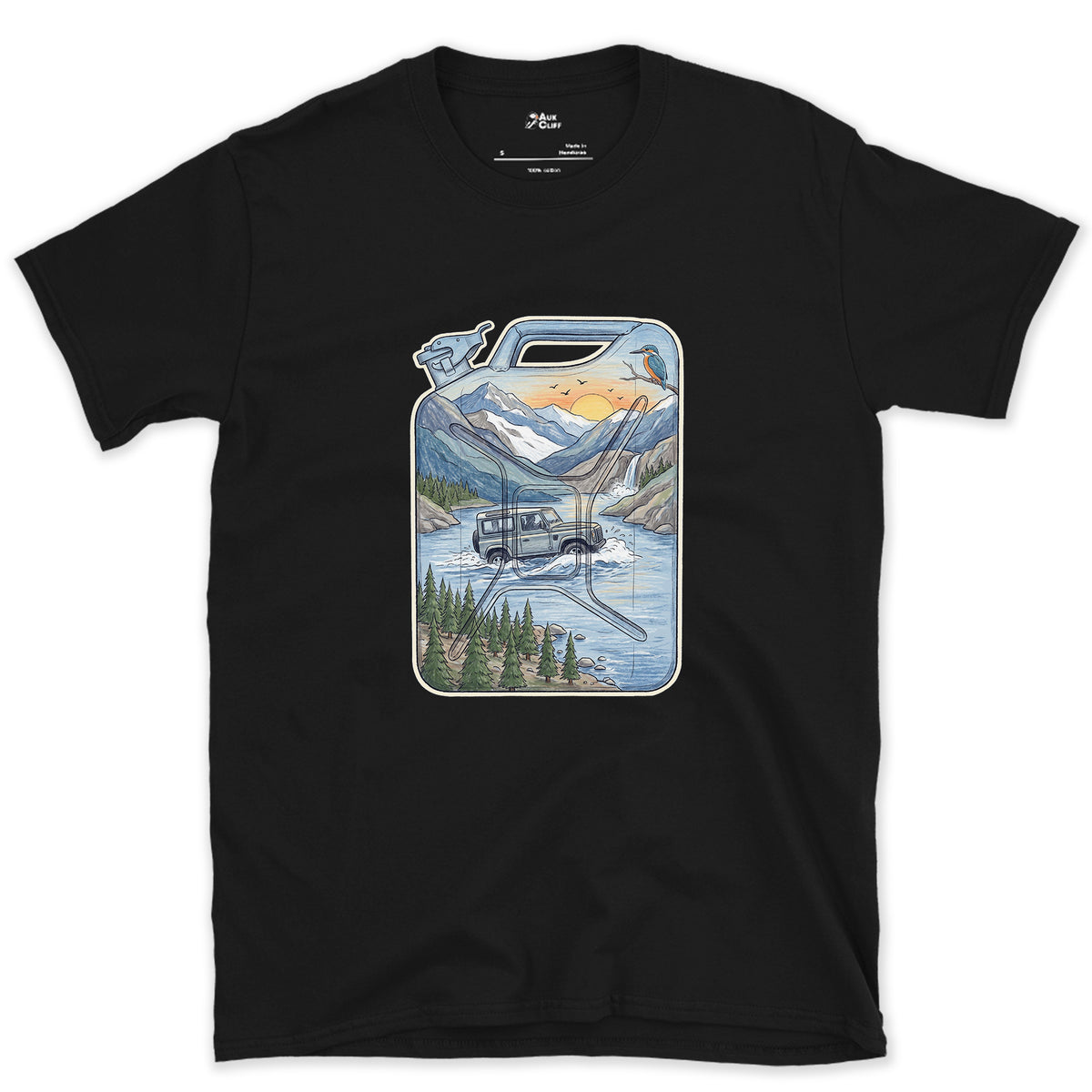 Driving the Ford, Jerry Can design on a Black Gildan Softstyle t-shirt