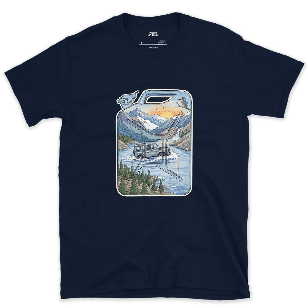 Driving the Ford, Jerry Can design on a Navy Gildan Softstyle t-shirt