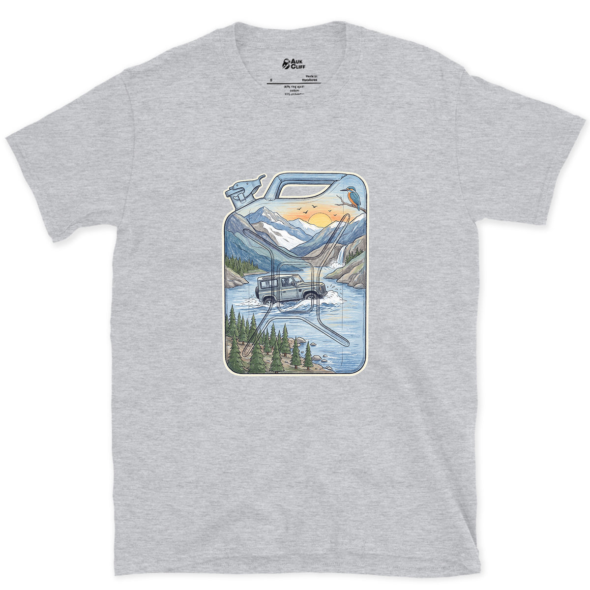 Driving the Ford, Jerry Can design on a Sport Grey Gildan Softstyle t-shirt