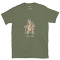 Dry Camp, Desert Tortoise Hiker design on a Military Green Gildan Softstyle t-shirt