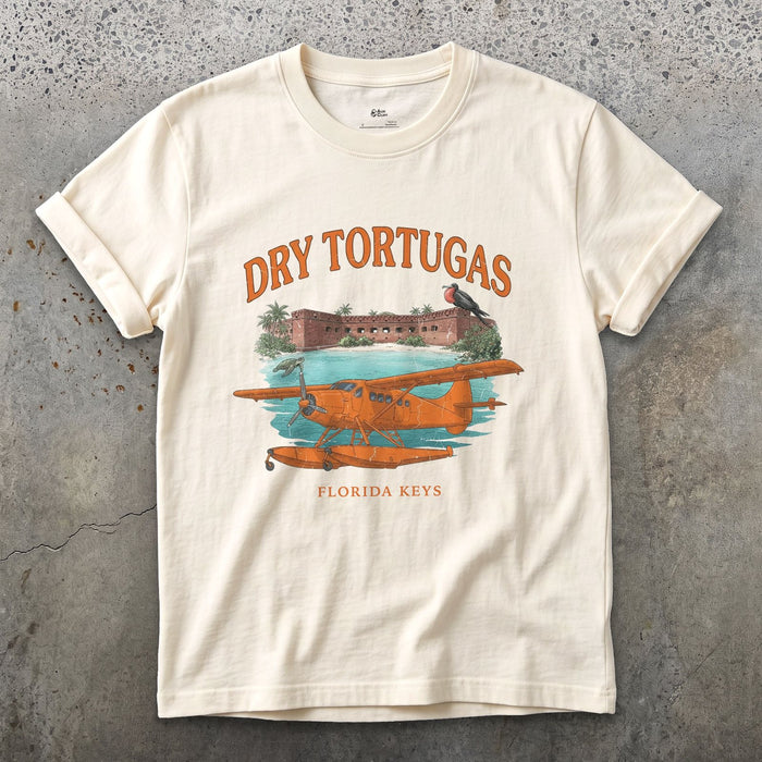 Dry Tortugas Bush Plane design on a Natural Gildan Softstyle t-shirt