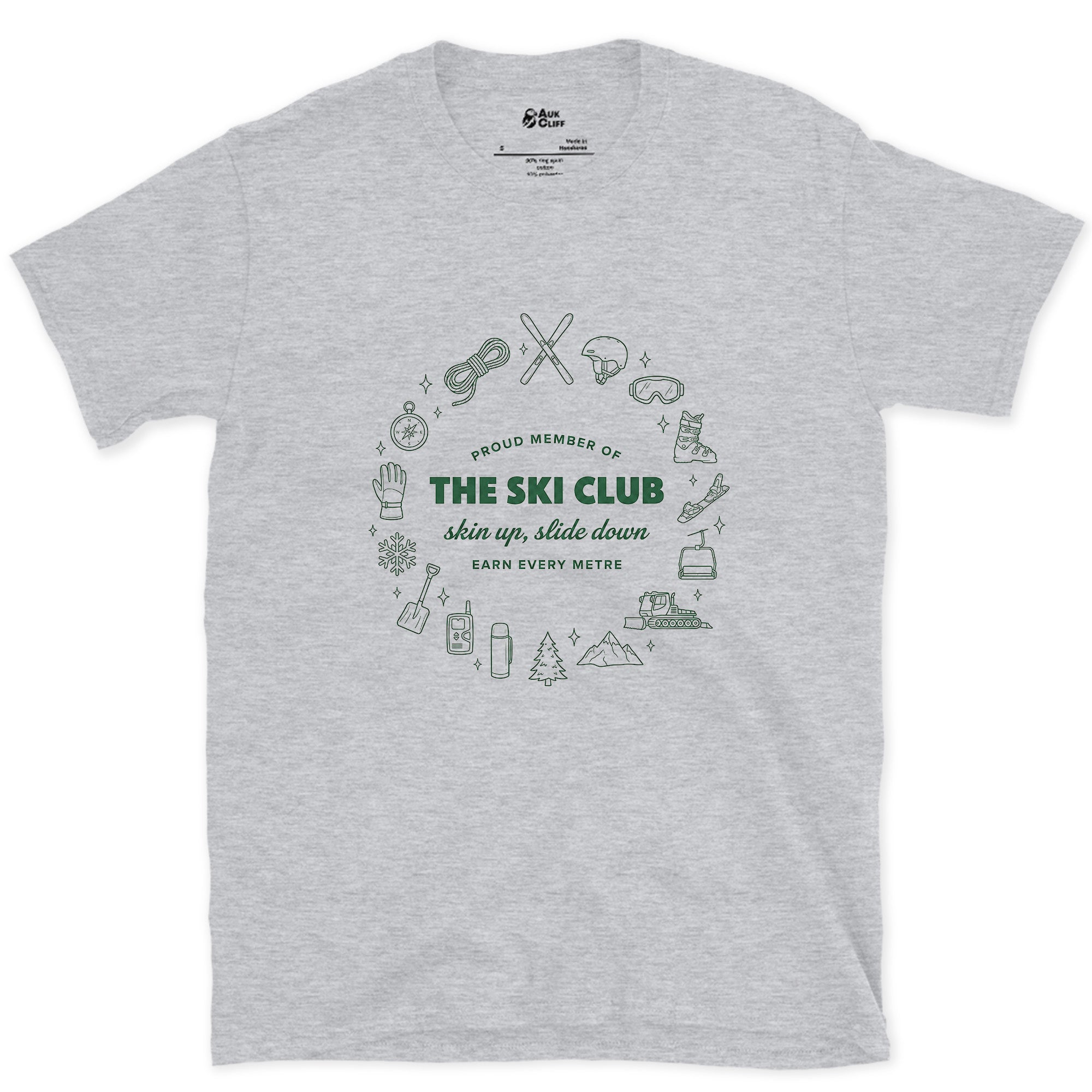 Proud Member of the Ski Club design on a Sport Grey Gildan Softstyle t-shirt