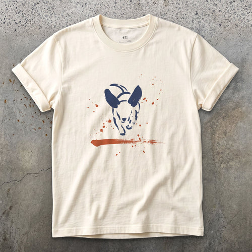 Ears First, Then the Dog design on a Natural Gildan Softstyle t-shirt