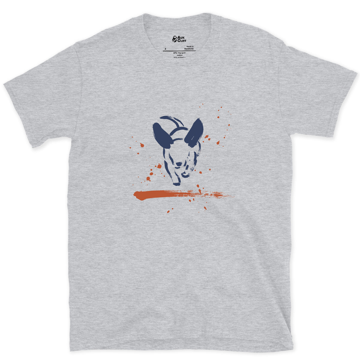 Ears First, Then the Dog design on a Sport Grey Gildan Softstyle t-shirt