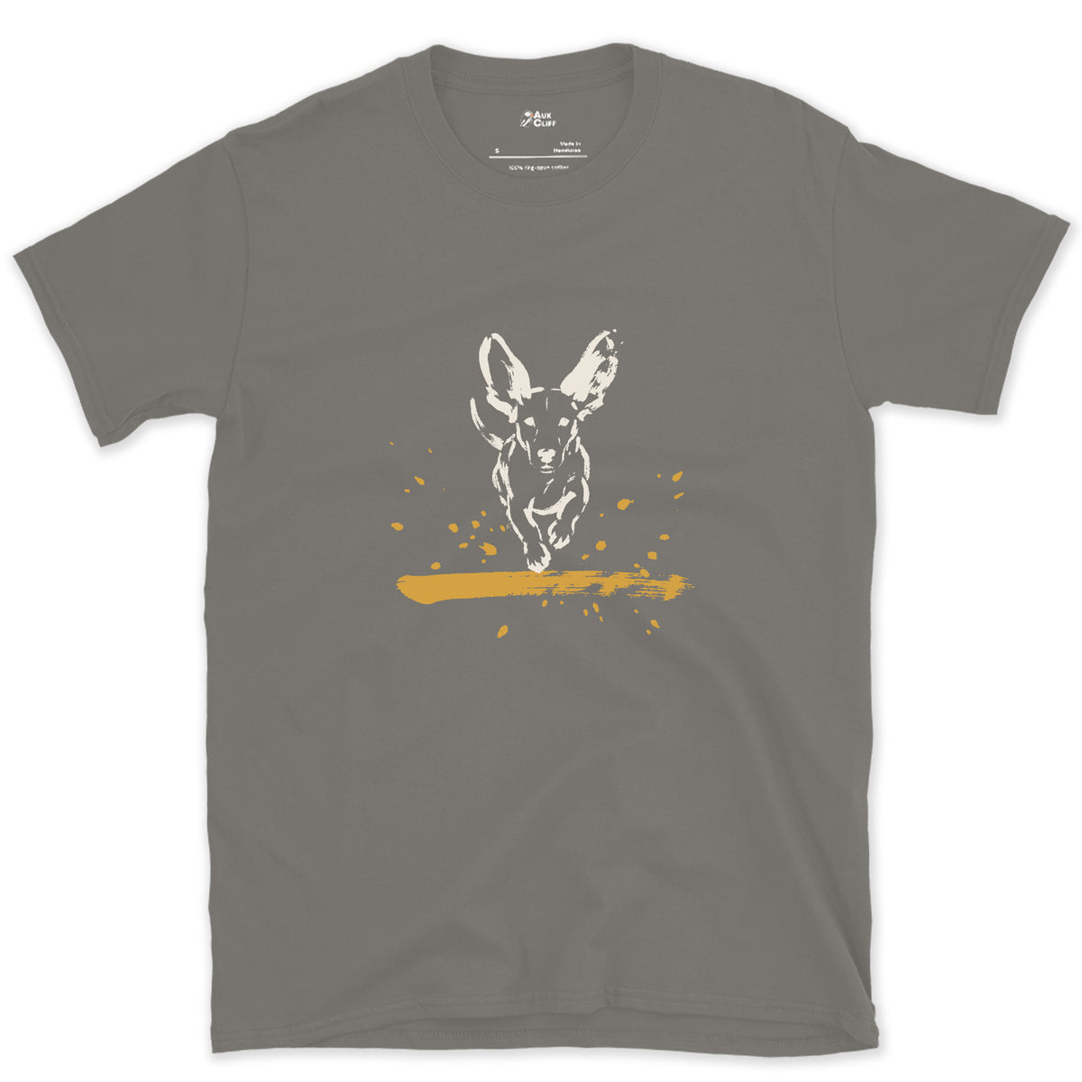Ears First, Then the Dog design on a Charcoal Gildan Softstyle t-shirt