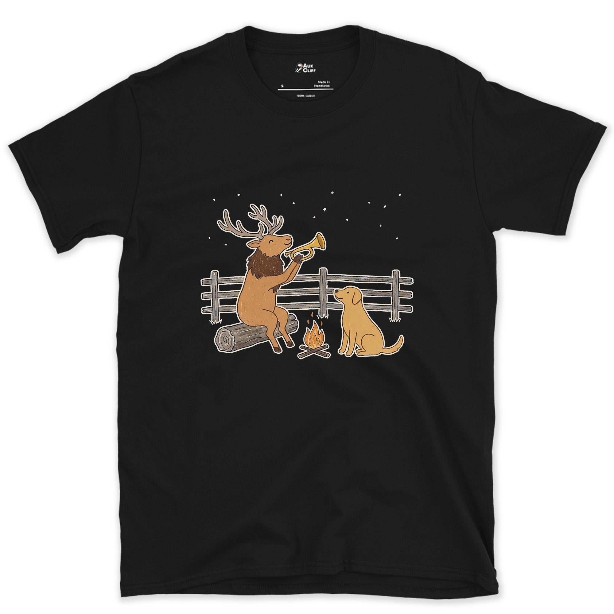 Bugling for Real This Time, Elk design on a Black Gildan Softstyle t-shirt
