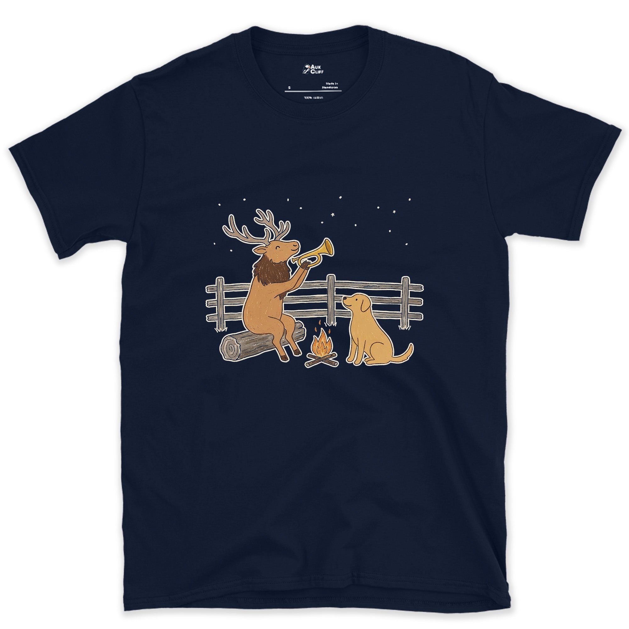 Bugling for Real This Time, Elk design on a Navy Gildan Softstyle t-shirt