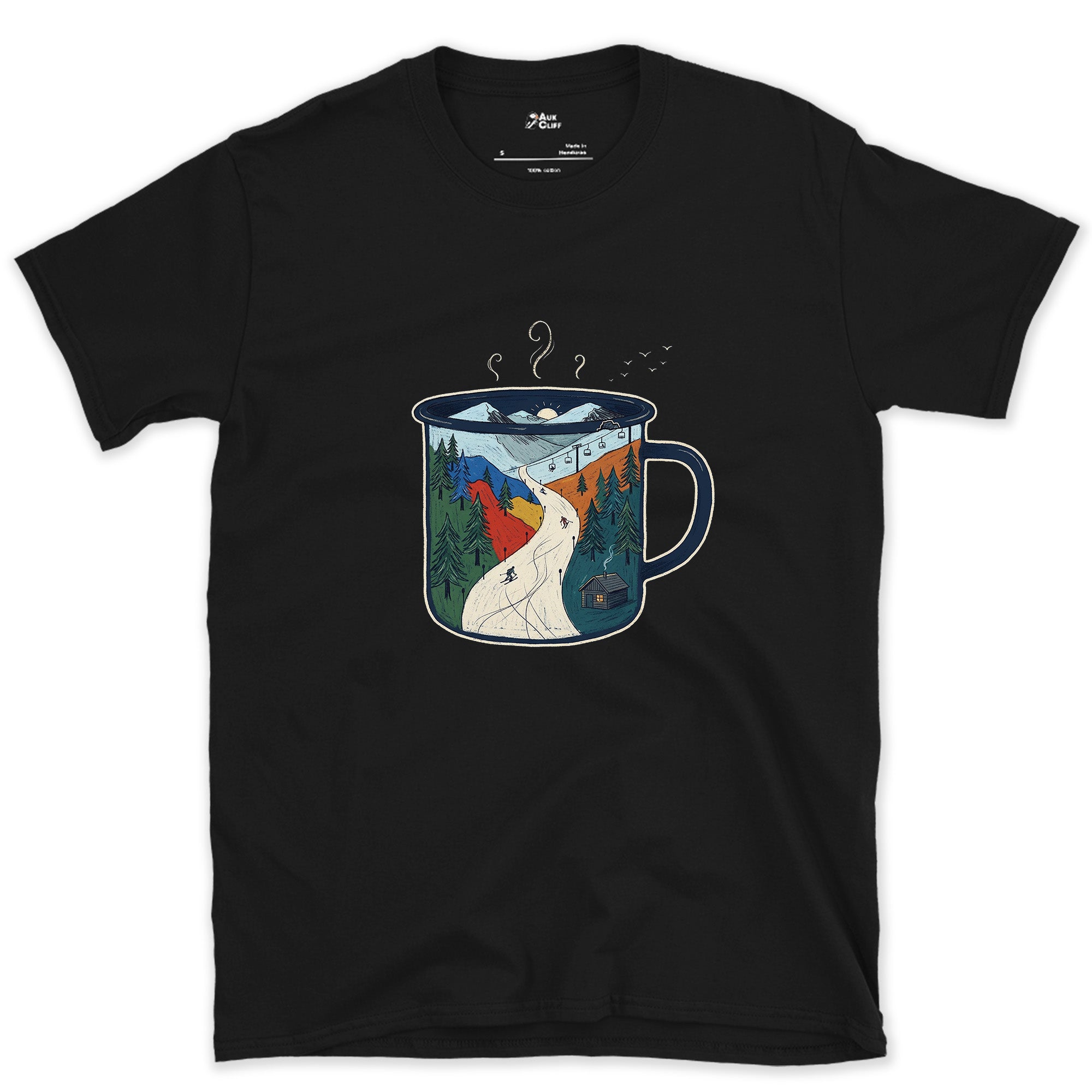 The Whole Campsite, Poured Into the Mug design on a Black Gildan Softstyle t-shirt