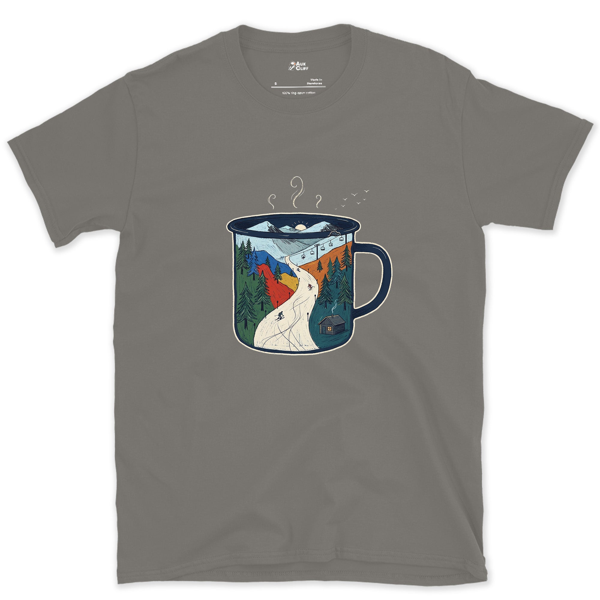 The Whole Campsite, Poured Into the Mug design on a Charcoal Gildan Softstyle t-shirt