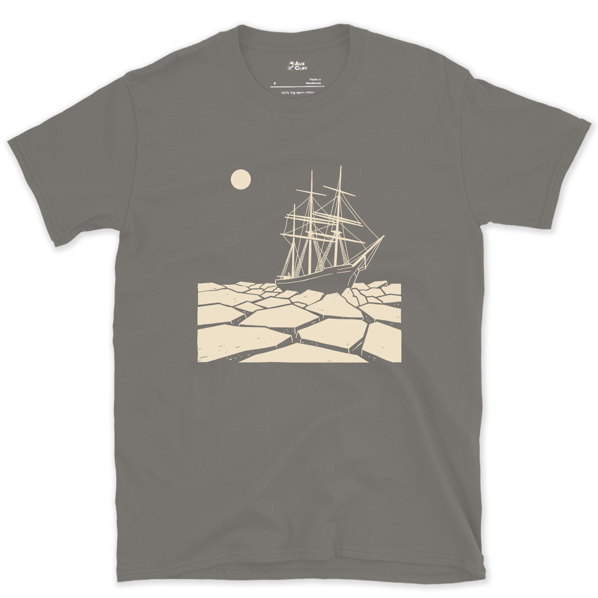 Endurance Locked in a Field of Pack Ice design on a Charcoal Gildan Softstyle t-shirt
