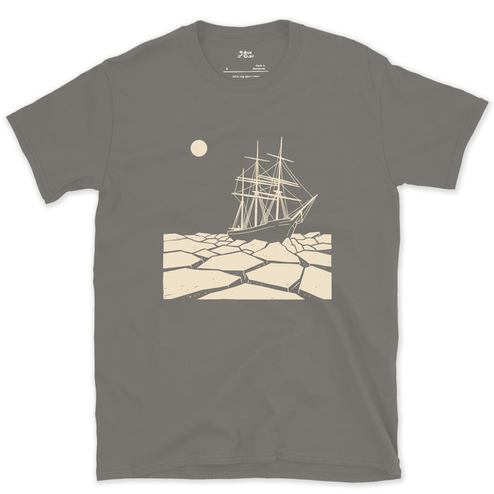 Endurance Locked in a Field of Pack Ice design on a Charcoal Gildan Softstyle t-shirt