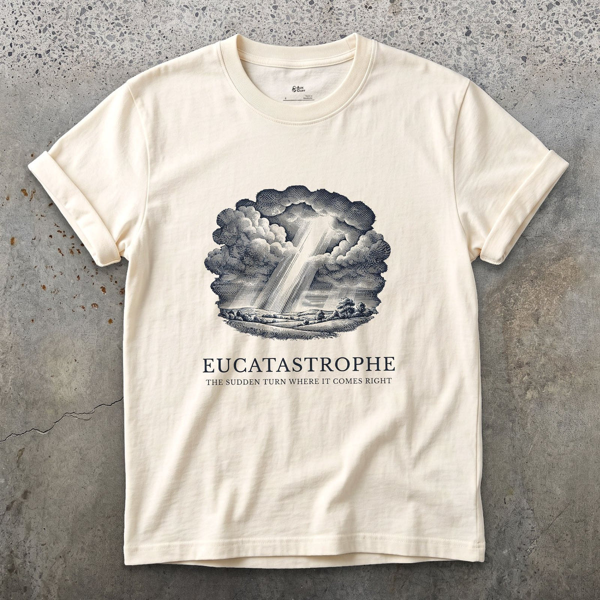 Eucatastrophe, the Sudden Turn Where it Comes Right design on a Natural Gildan Softstyle t-shirt