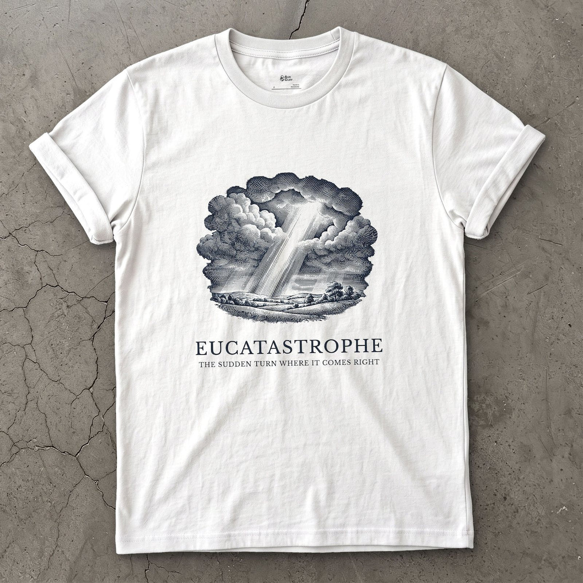 Eucatastrophe, the Sudden Turn Where it Comes Right design on a White Gildan Softstyle t-shirt
