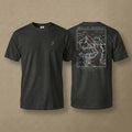 AukCliff Everest tee in Black, hand-drawn summit-route line art across the back