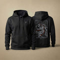 AukCliff Everest hoodie in Black, hand-drawn summit-route line art across the back