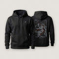AukCliff Everest hoodie in Black, hand-drawn summit-route line art across the back