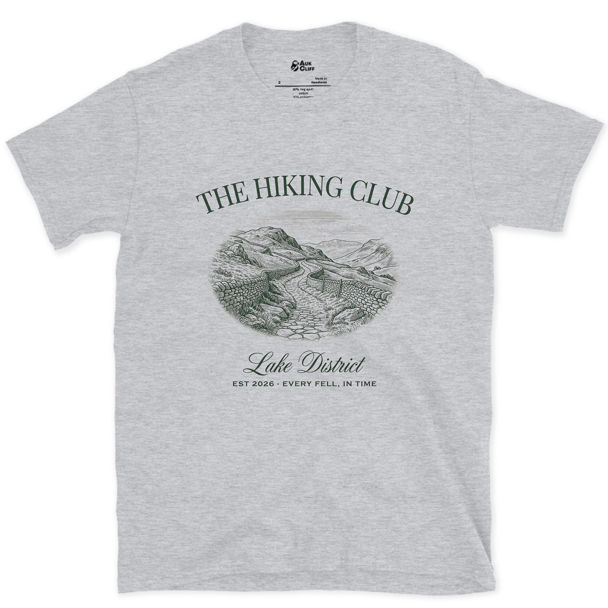 Every Fell in Time, Lake District design on a Sport Grey Gildan Softstyle t-shirt