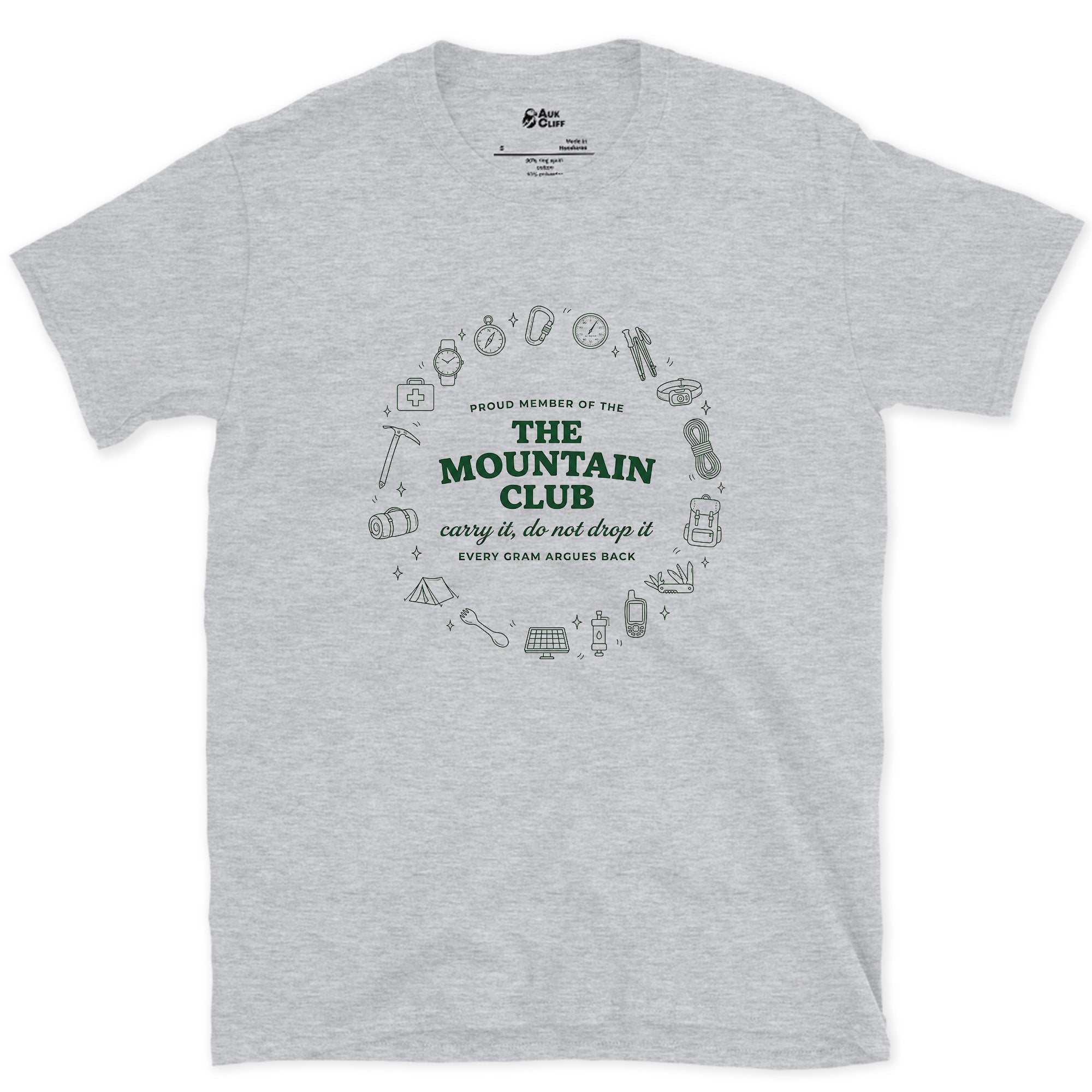 Carry It, Do Not Drop It, the Mountain Argues Back design on a Sport Grey Gildan Softstyle t-shirt