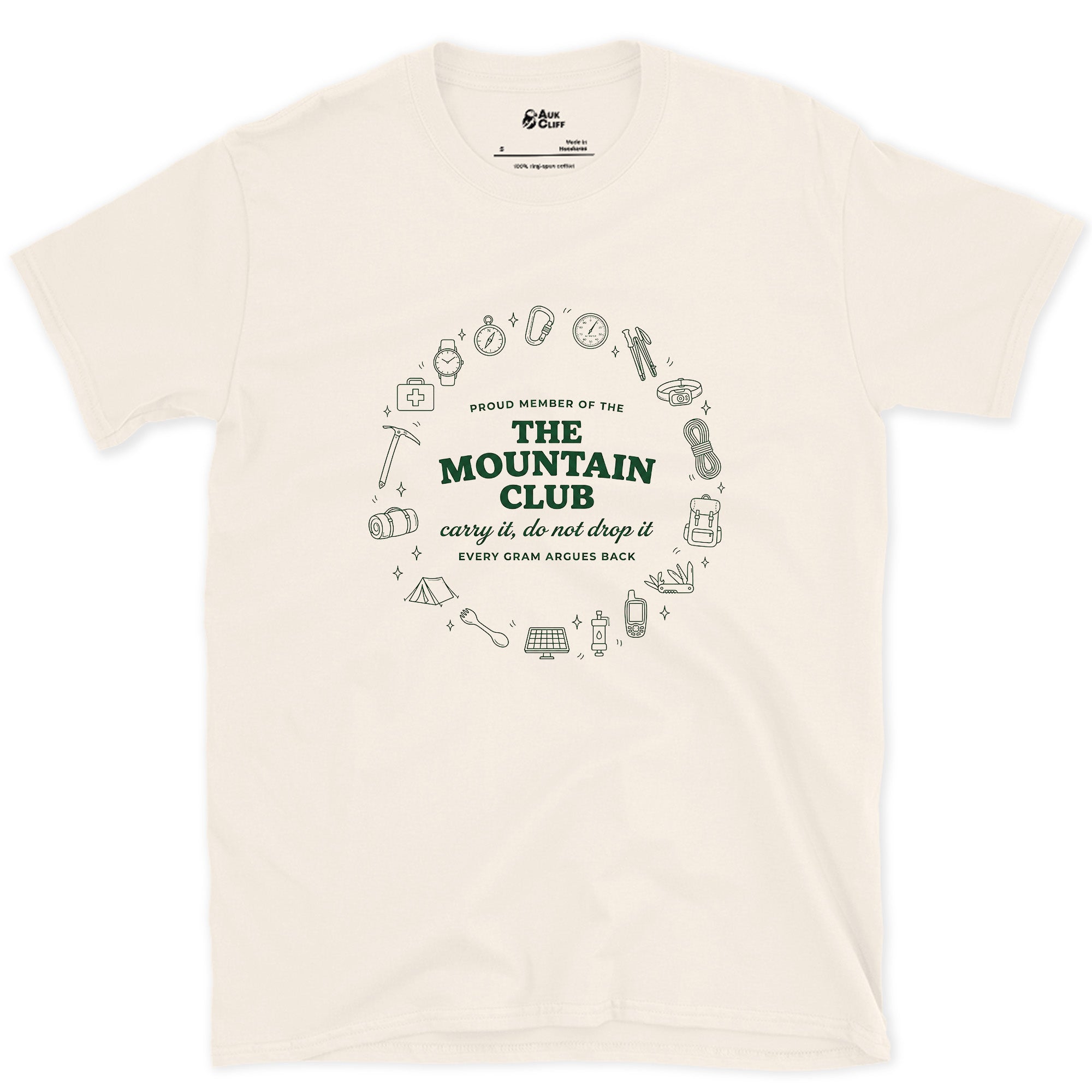 Carry It, Do Not Drop It, the Mountain Argues Back design on a Natural Gildan Softstyle t-shirt