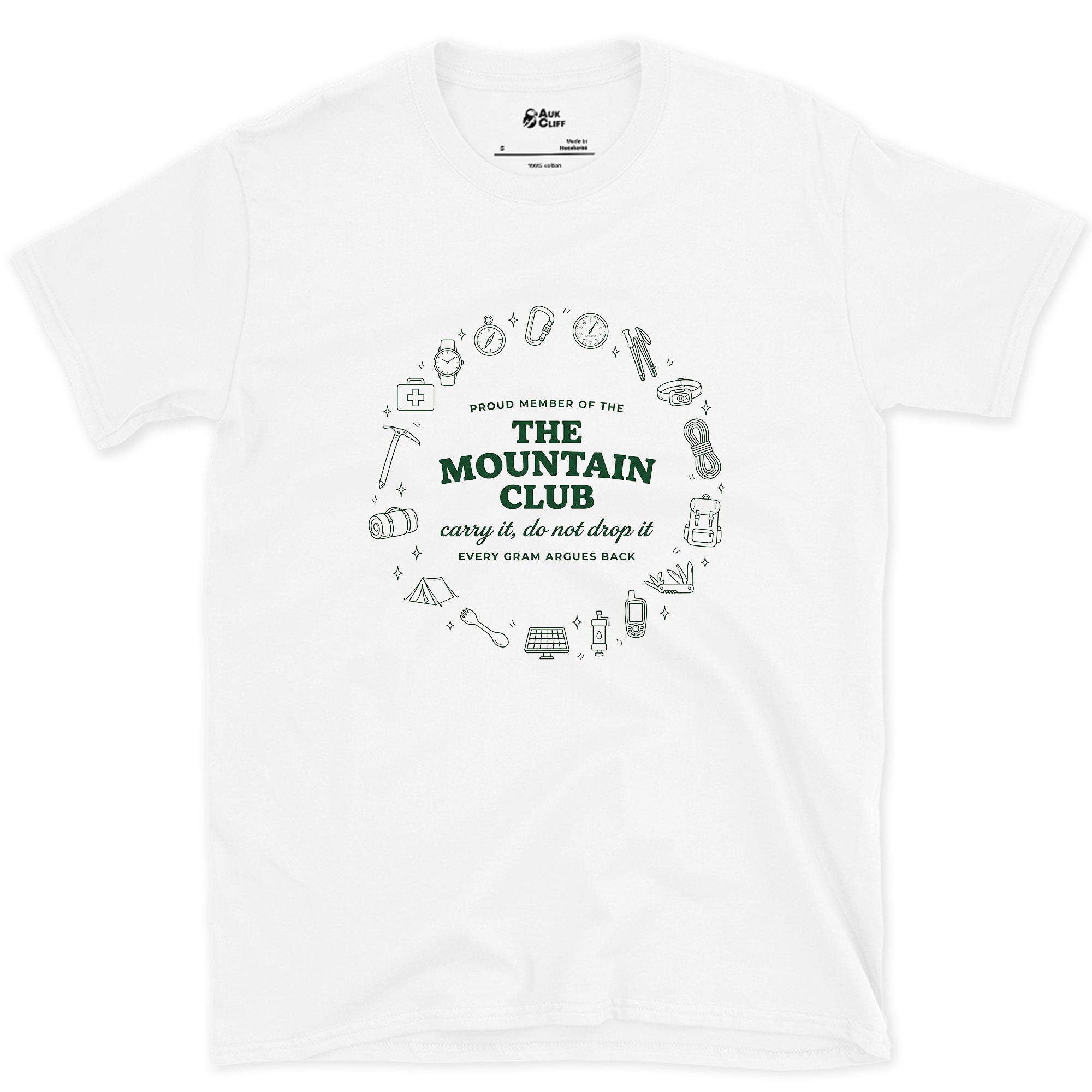 Carry It, Do Not Drop It, the Mountain Argues Back design on a White Gildan Softstyle t-shirt