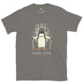 Doesn't Trust the Forecast, Penguin Hiker design on a Charcoal Gildan Softstyle t-shirt