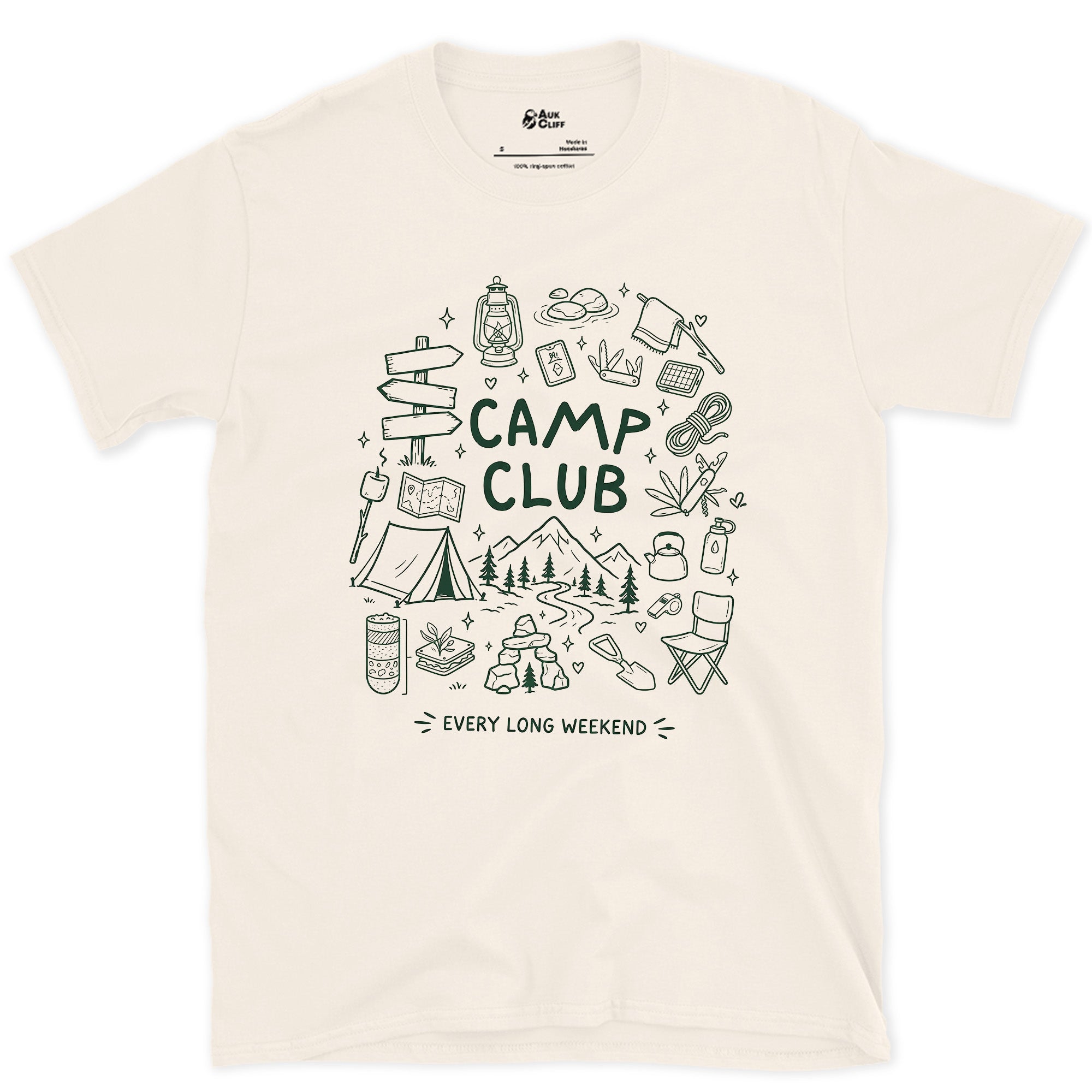 Every Long Weekend, Camp Club design on a Natural Gildan Softstyle t-shirt