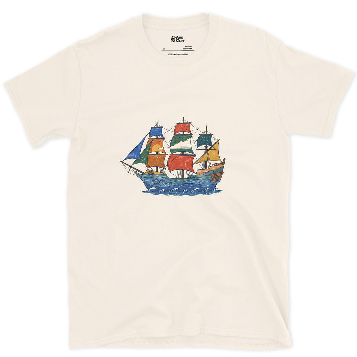 Every Sea It Has Crossed, Galleon design on a Natural Gildan Softstyle t-shirt